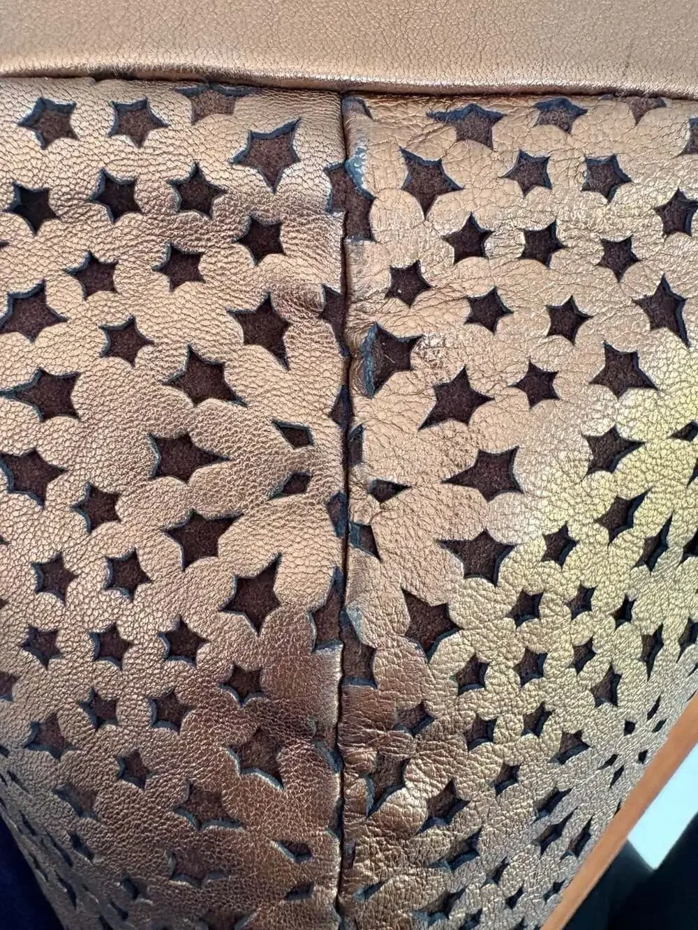 Jimmy Choo Metallic Bronze Star Perforated Leather Tote Shoulder Bag